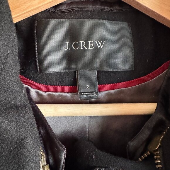 J.Crew Black Hooded Toggle Wool Coat Size 2 Fall Outfit Cozy Whimsigoth Layer - Picture 3 of 13